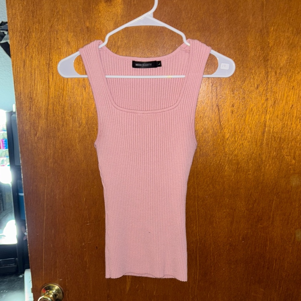 Pink Ribbed Fitted Sleeveless Tank Top NWOT